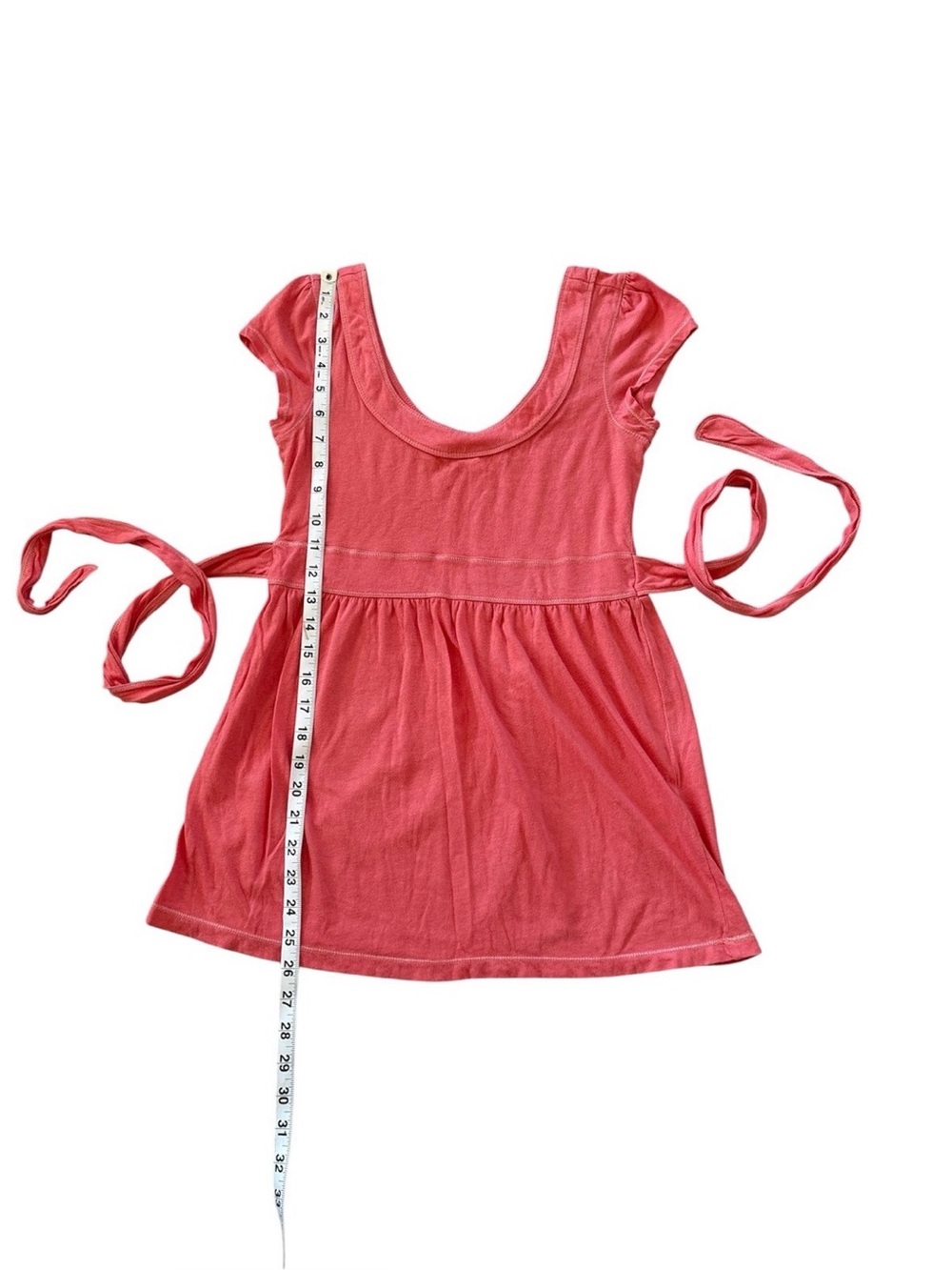 Y2K‎ Aeropostale Coral Ruched Empire Tie Waist Short Sleeve Babydoll Women's Top - Picture 6 of 7